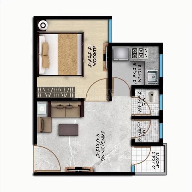 Floor plan of 1 BHK 450 Sq. Ft. Apartment in Aadarsh Vaishali Vatika, Jaipur
