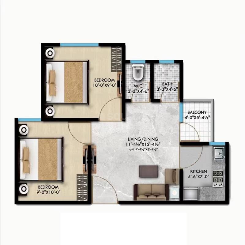 2 BHK 625 Sq. Ft. Apartment