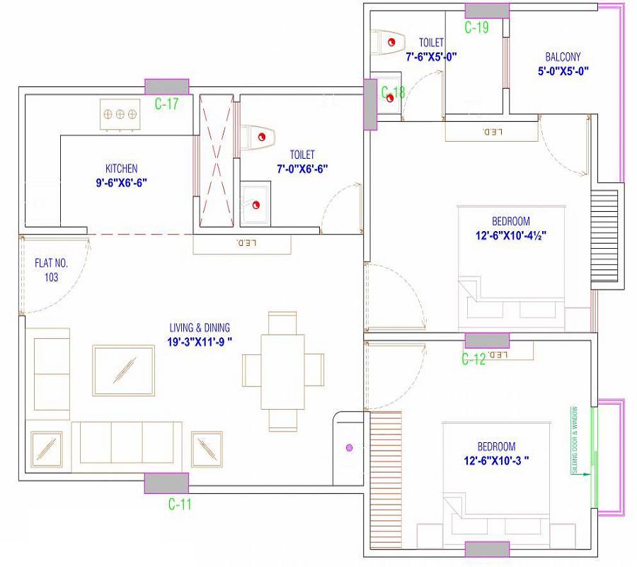 2 BHK 1050 Sq. Ft. Apartment