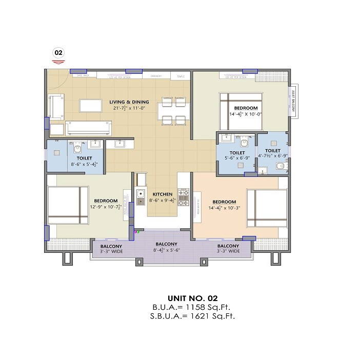 Floor plan of 3 BHK Apartment - 1701 sq. ft. in Aaradhya AG Heights II, Jaipur