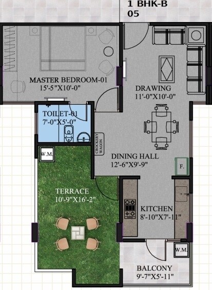 Floor plan of 1 BHK 781 Sq. Ft. Apartment in Aashish Acacia, Jaipur