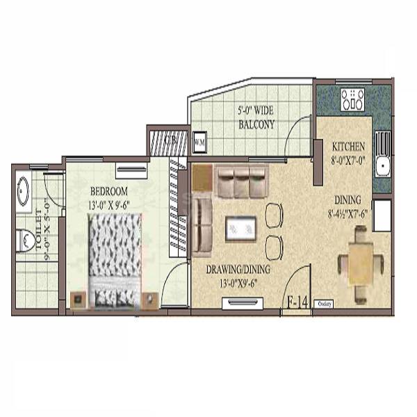 1 BHK 693 Sq. Ft. Apartment