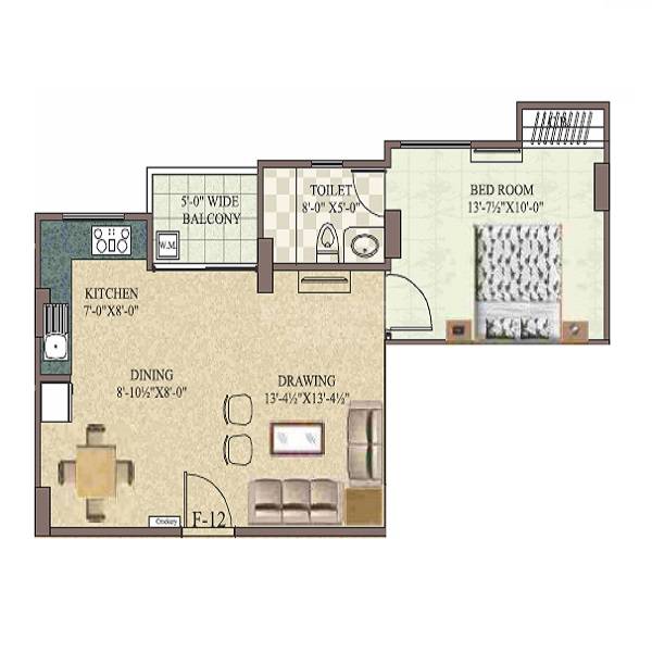 Floor plan of 1 BHK 770 Sq. Ft. Apartment in Aashish Pamposh, Jaipur