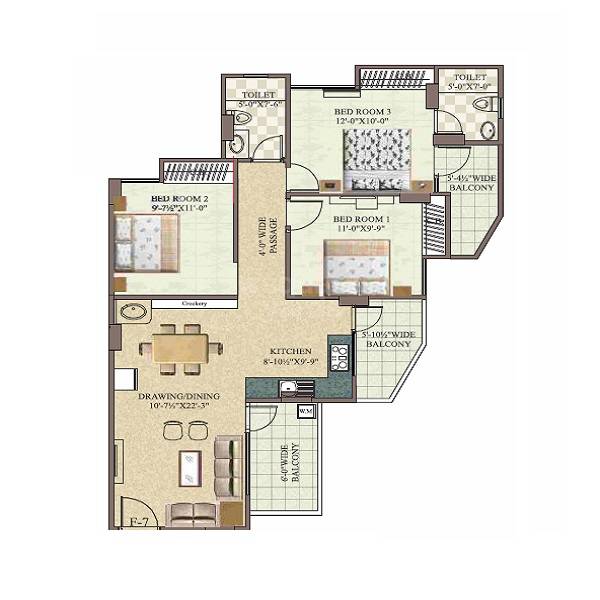 3 BHK 1400 Sq. Ft. Apartment