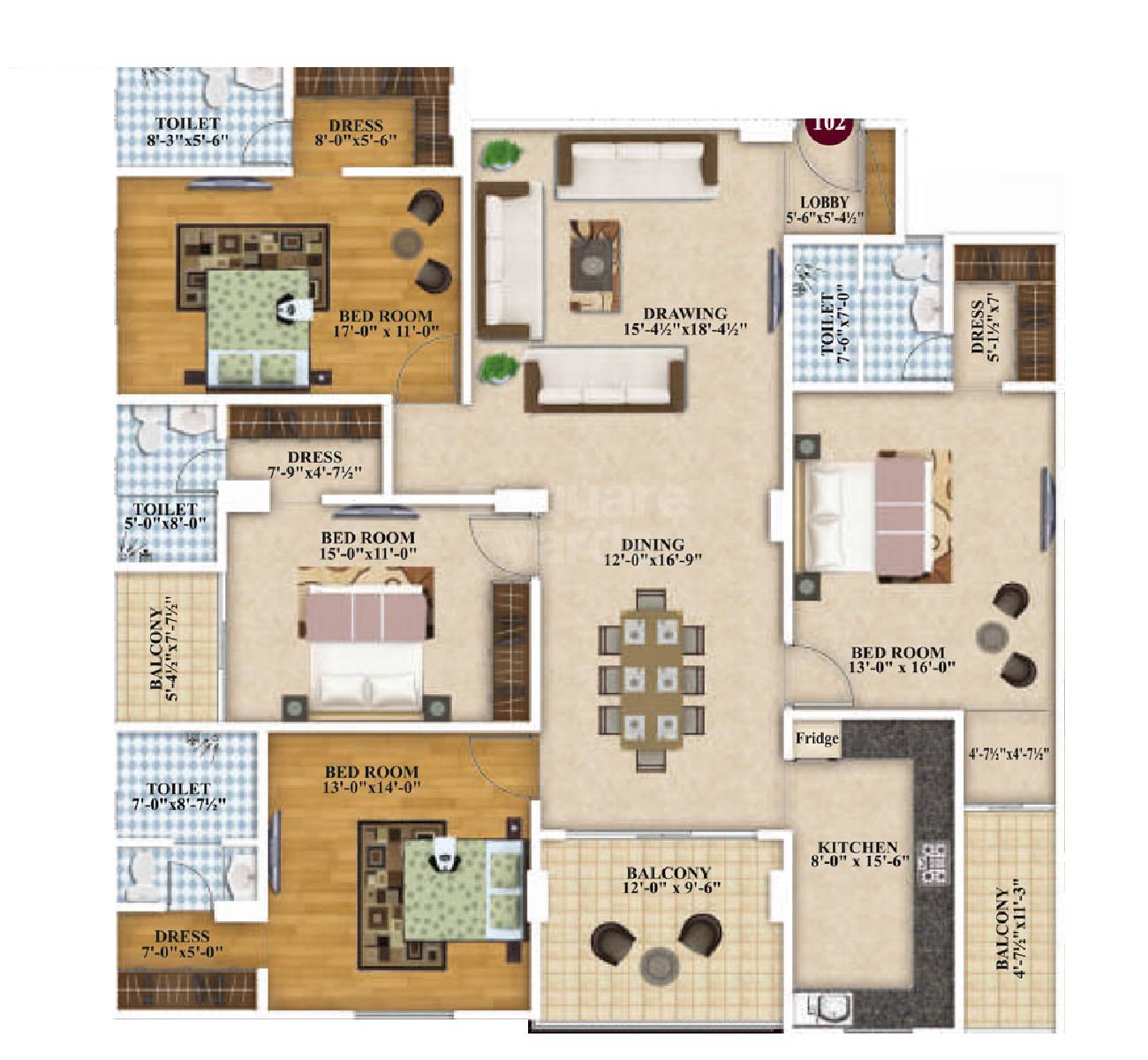 4 BHK 1798 Sq. Ft. Apartment