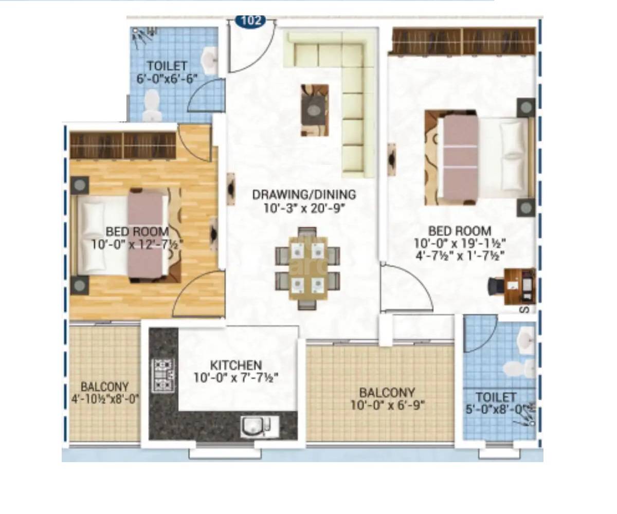 2 BHK 724 Sq. Ft. Apartment