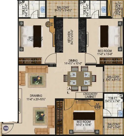 3 BHK 1144 Sq. Ft. Apartment