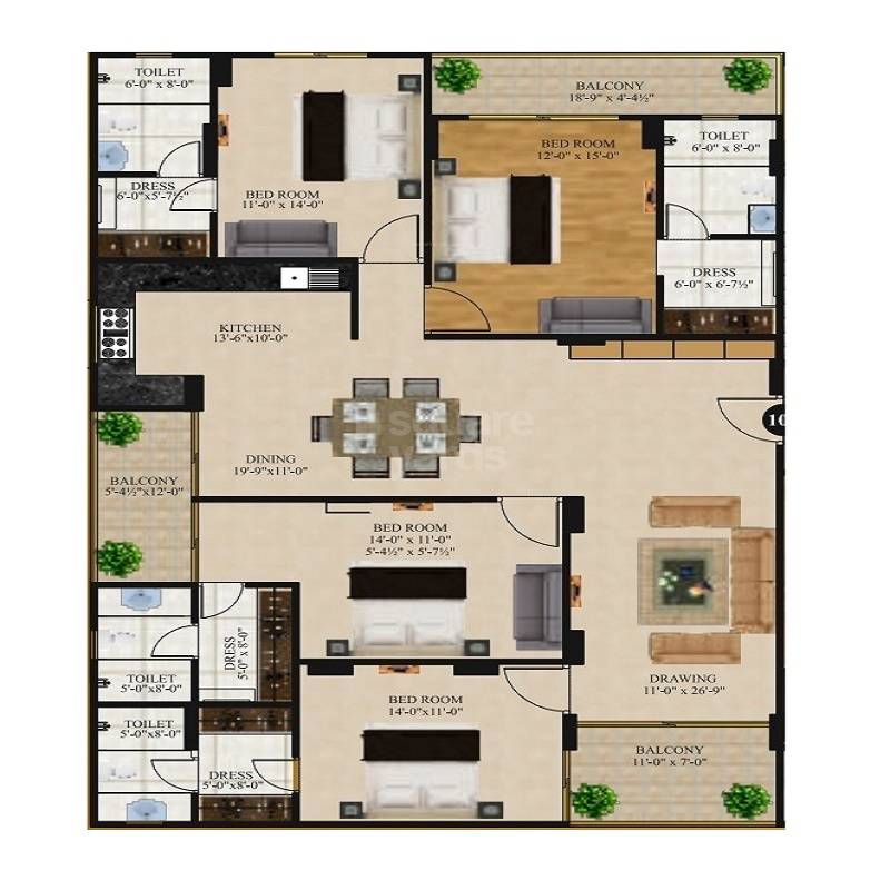 Floor plan of 4 BHK 1656 Sq. Ft. Apartment in Aashish The Laburnum, Jaipur