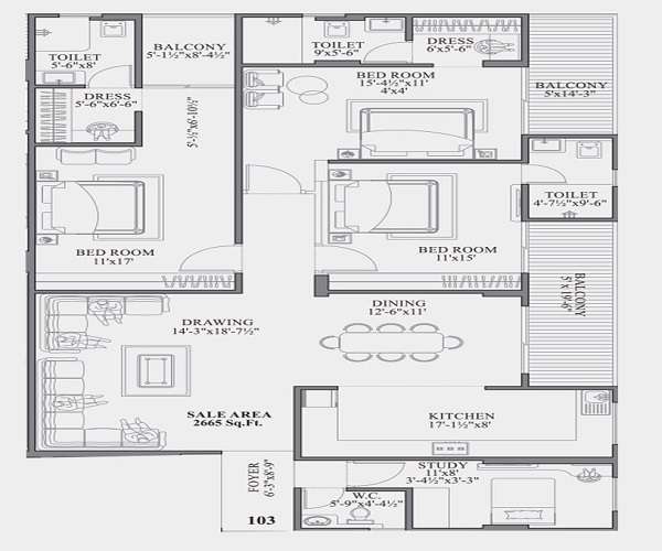 3 BHK 2665 Sq. Ft. Apartment in Aashish The Meridian