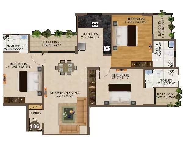 3 BHK 1840 Sq. Ft. Apartment