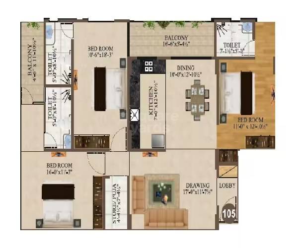 3 BHK 2075 Sq. Ft. Apartment