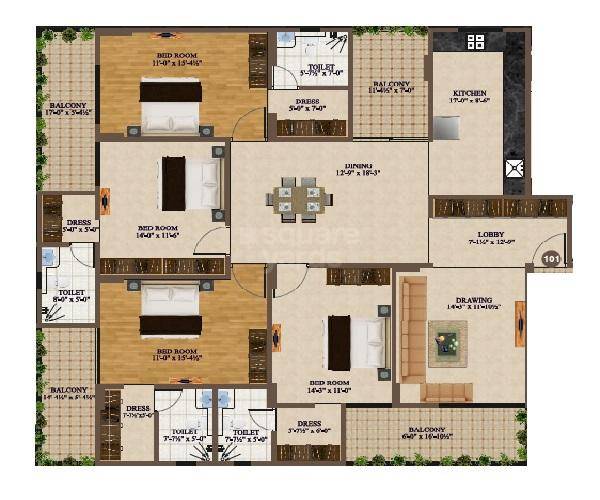 4 BHK 2160 Sq. Ft. Apartment