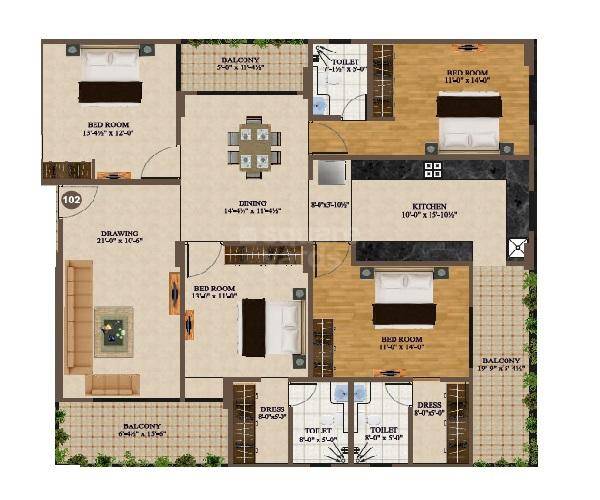 4 BHK 3110 Sq. Ft. Apartment