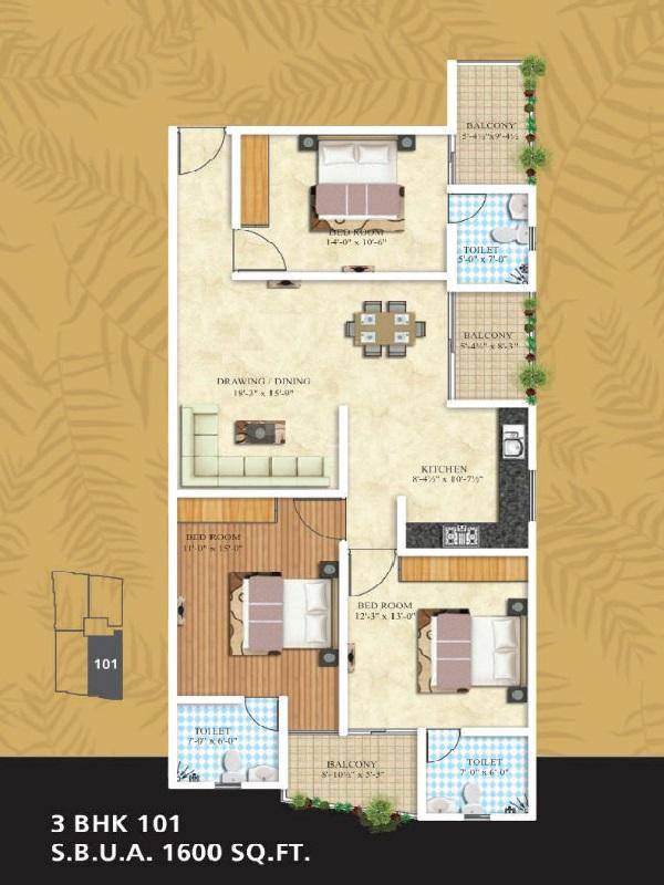 3 BHK 1600 Sq. Ft. Apartment
