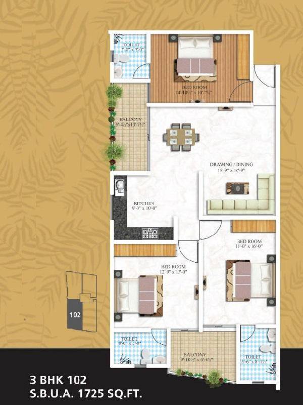 3 BHK 1725 Sq. Ft. Apartment