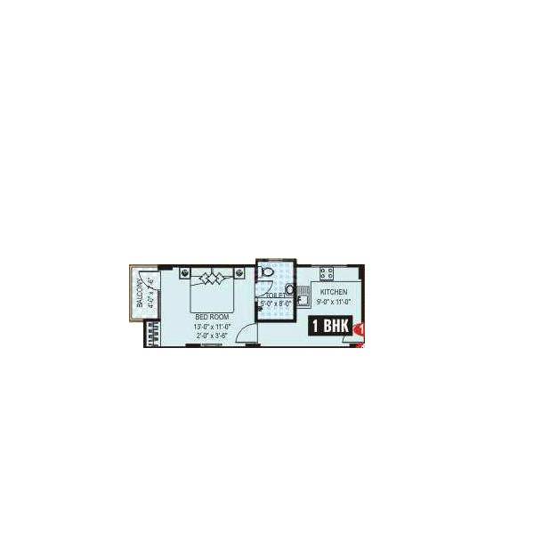 Floor plan of 1 BHK 367 Sq. Ft. Apartment in Aastha Residency Tonk Road, Jaipur