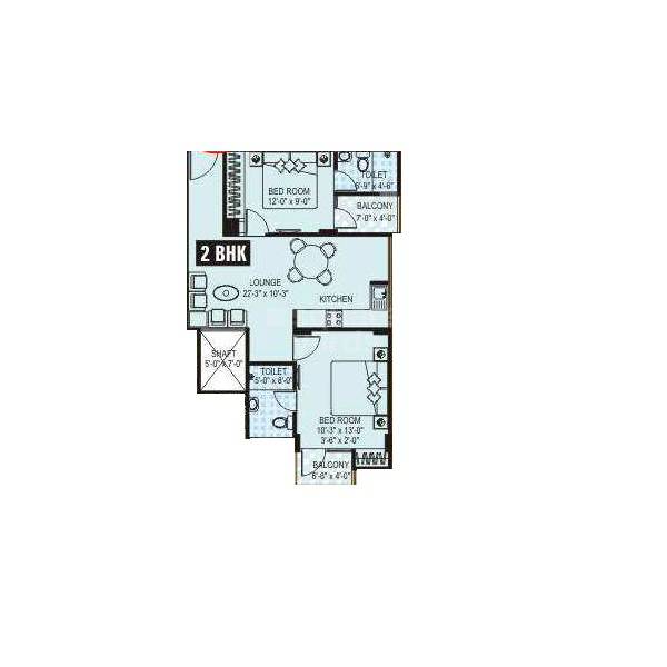 Floor plan of 2 BHK 832 Sq. Ft. Apartment in Aastha Residency Tonk Road, Jaipur