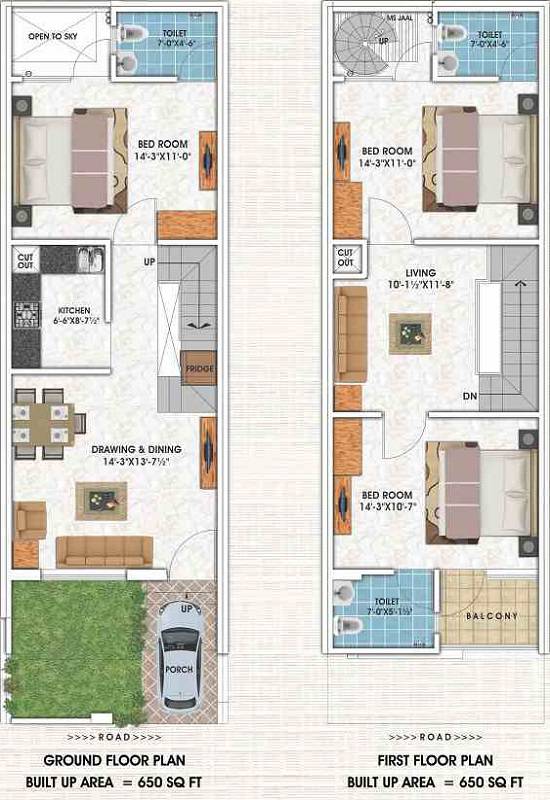 Floor plan of 3 BHK 1300 Sq. Ft. Villa in Abhinandan Apna Bungalow, Jaipur