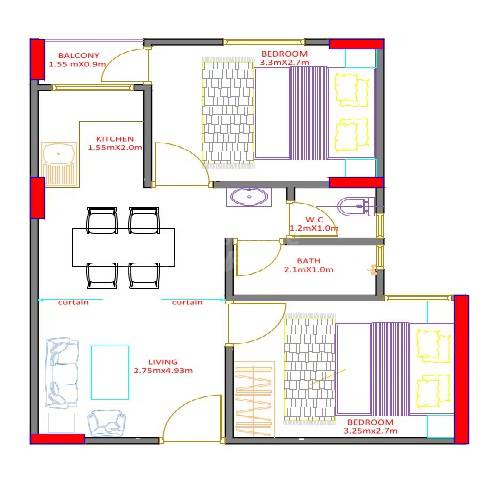 Floor plan of 2 BHK Apartment - 550 sq. ft. in ABP Vashundhara Kutumb, Jaipur