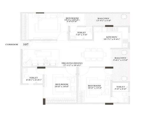 3 BHK 968 Sq. Ft. Apartment in Adhaarshila Casato