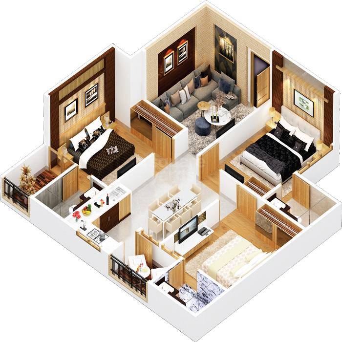 Floor plan of 3 BHK 920 Sq. Ft. Apartment in Agarwal AB Iconic, Jaipur