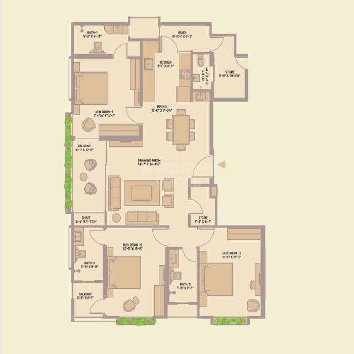 3 BHK 2050 Sq. Ft. Apartment