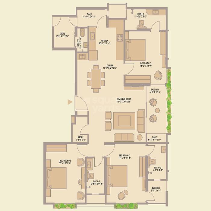 Floor plan of 3 BHK Apartment - 2150 sq. ft. in Akshat Anugrah, Jaipur