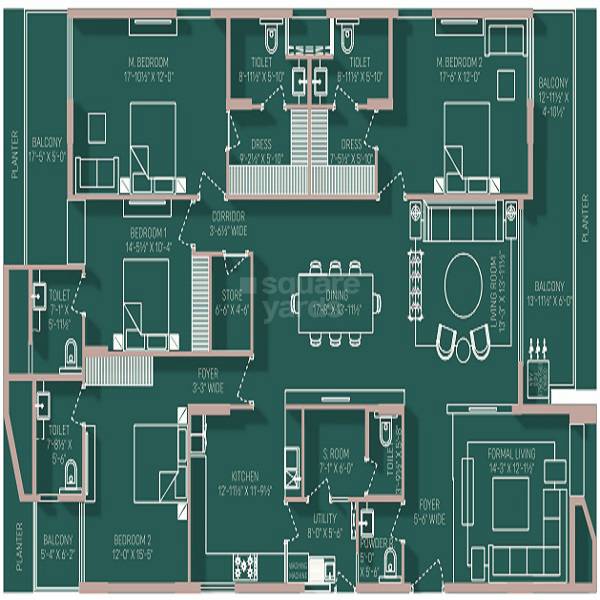 Floor plan of 4 BHK 2074 Sq. Ft. Apartment in Akshat Durlabh, Jaipur