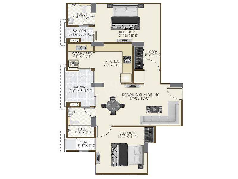 2 BHK 1025 Sq. Ft. Apartment