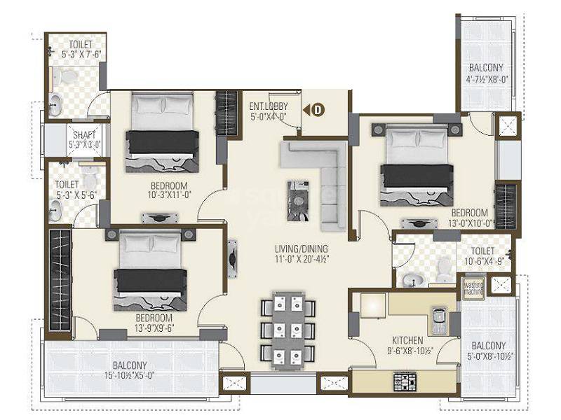 3 BHK 1550 Sq. Ft. Apartment