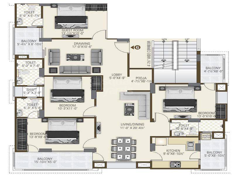 4 BHK 2135 Sq. Ft. Apartment