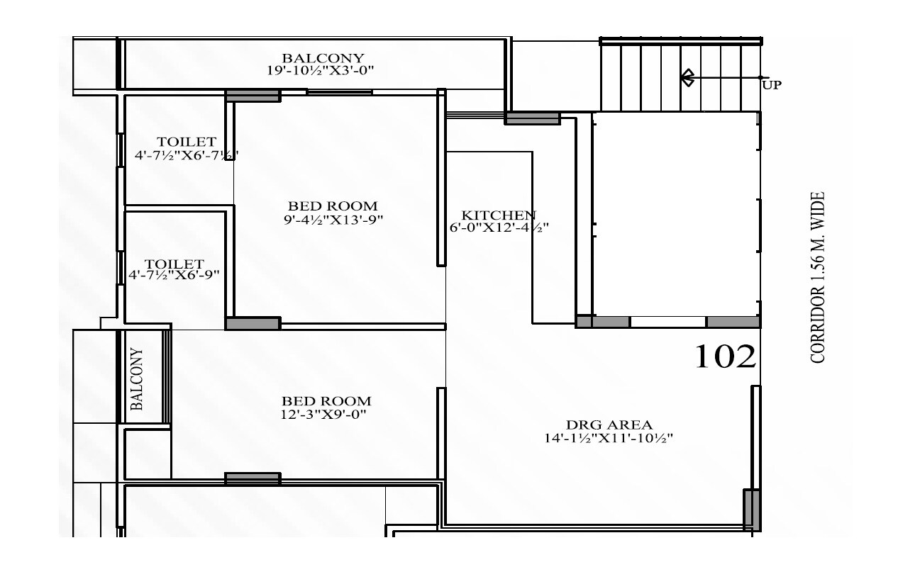 Floor plan of 2 BHK 994 Sq. Ft. Apartment in Anandam Heights 1, Jaipur