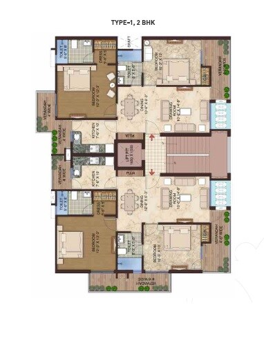 Floor plan of 2 BHK 1206 Sq. Ft. Apartment in Anukampa Manglam Aananda, Jaipur