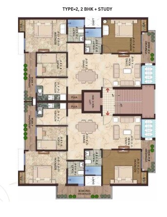 Floor plan of 2 BHK 1380 Sq. Ft. Apartment in Anukampa Manglam Aananda, Jaipur