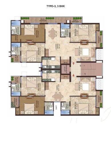 Floor plan of 3 BHK 1630 Sq. Ft. Apartment in Anukampa Manglam Aananda, Jaipur