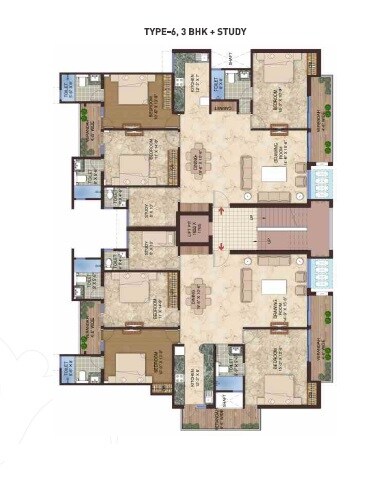 Floor plan of 3 BHK 1875 Sq. Ft. Apartment in Anukampa Manglam Aananda, Jaipur