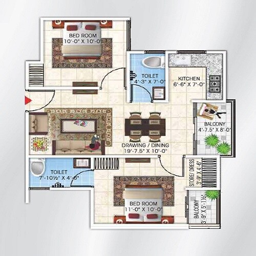 2 BHK 860 Sq. Ft. Apartment