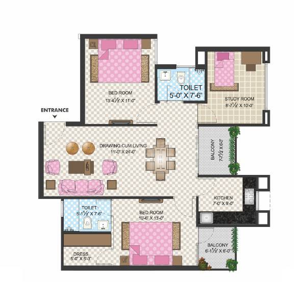 3 BHK 1350 Sq. Ft. Apartment