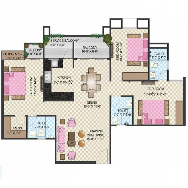 3 BHK 1725 Sq. Ft. Apartment