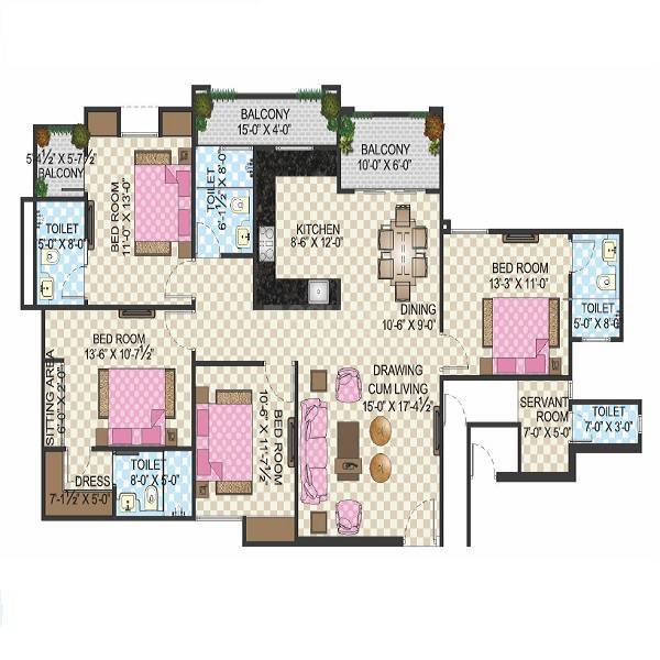 4 BHK 2220 Sq. Ft. Apartment