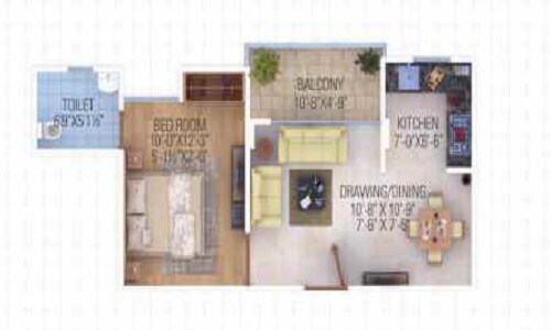 Floor plan of 1 BHK 695 Sq. Ft. Apartment in Aradhana Bhavyaa Green, Jaipur