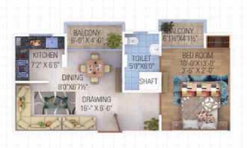 Floor plan of 1 BHK 725 Sq. Ft. Apartment in Aradhana Bhavyaa Green, Jaipur