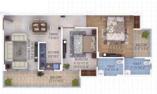 Floor plan of 2 BHK 1190 Sq. Ft. Apartment in Aradhana Bhavyaa Green, Jaipur