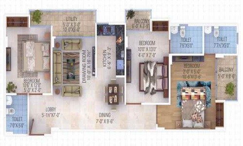 Floor plan of 3 BHK 153 Sq. Ft. Apartment in Aradhana Bhavyaa Green, Jaipur