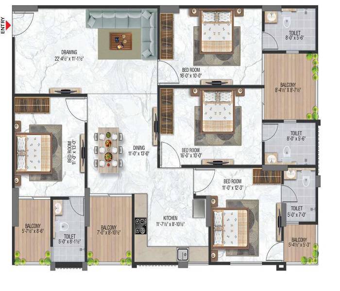 Floor plan of 4 BHK 1014 Sq. Ft. Apartment in Aradhana Bhavyaa Green Grandeur, Jaipur