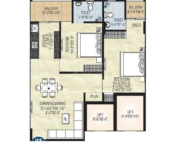 Floor plan of 2 BHK 1054 Sq. Ft. Apartment in Aradhana Bhavyaa Green Luxuria, Jaipur
