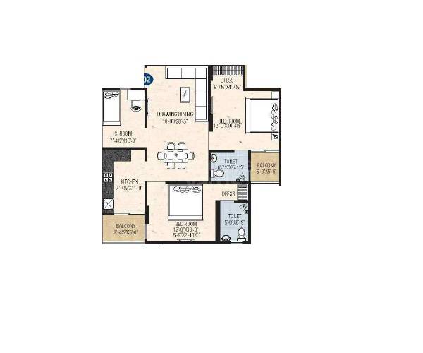 Floor plan of 2 BHK 1112 Sq. Ft. Apartment in Aradhana Bhavyaa Green Luxuria, Jaipur