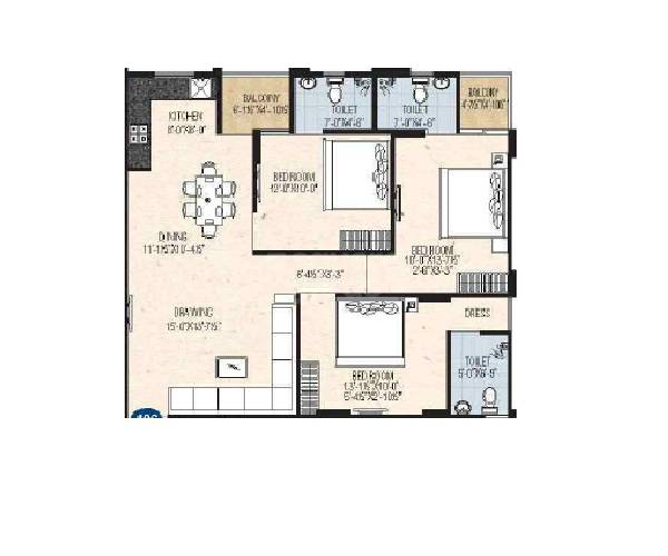 Floor plan of 3 BHK 1407 Sq. Ft. Apartment in Aradhana Bhavyaa Green Luxuria, Jaipur