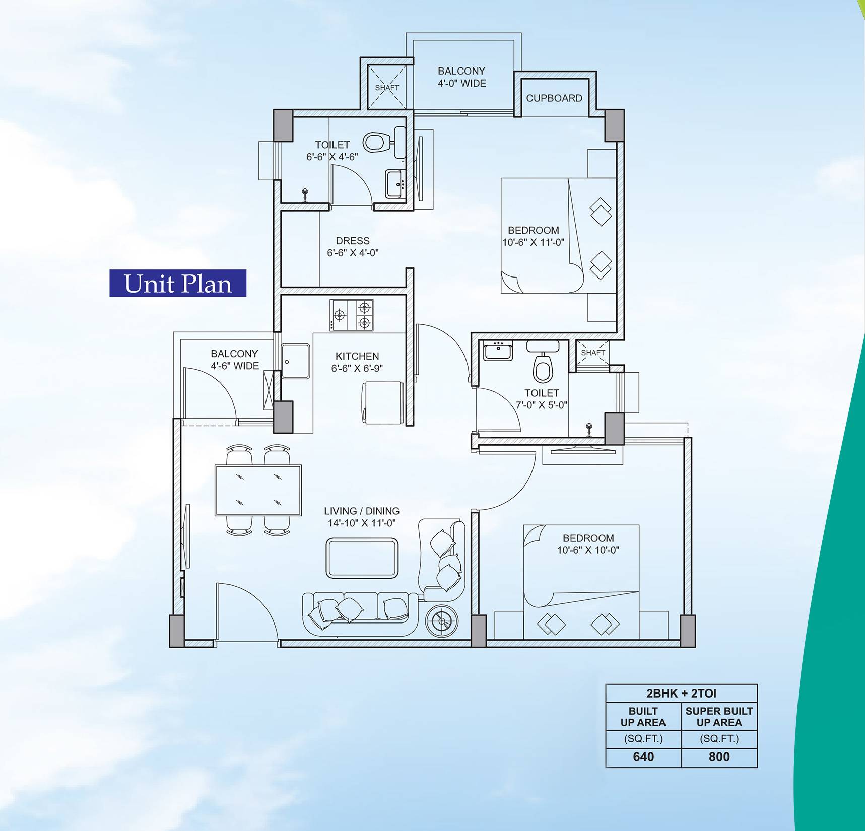 2 BHK 800 Sq. Ft. Apartment