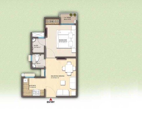 Floor plan of 1 BHK 495 Sq. Ft. Apartment in ARG Group Ananta, Jaipur